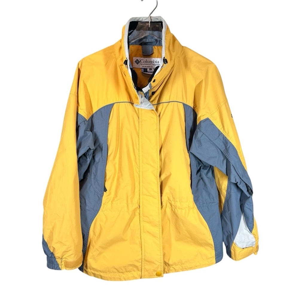 COLUMBIA Women's Large Sunrise Peak Yellow/Grey Windbreaker Nylon Ski Coat